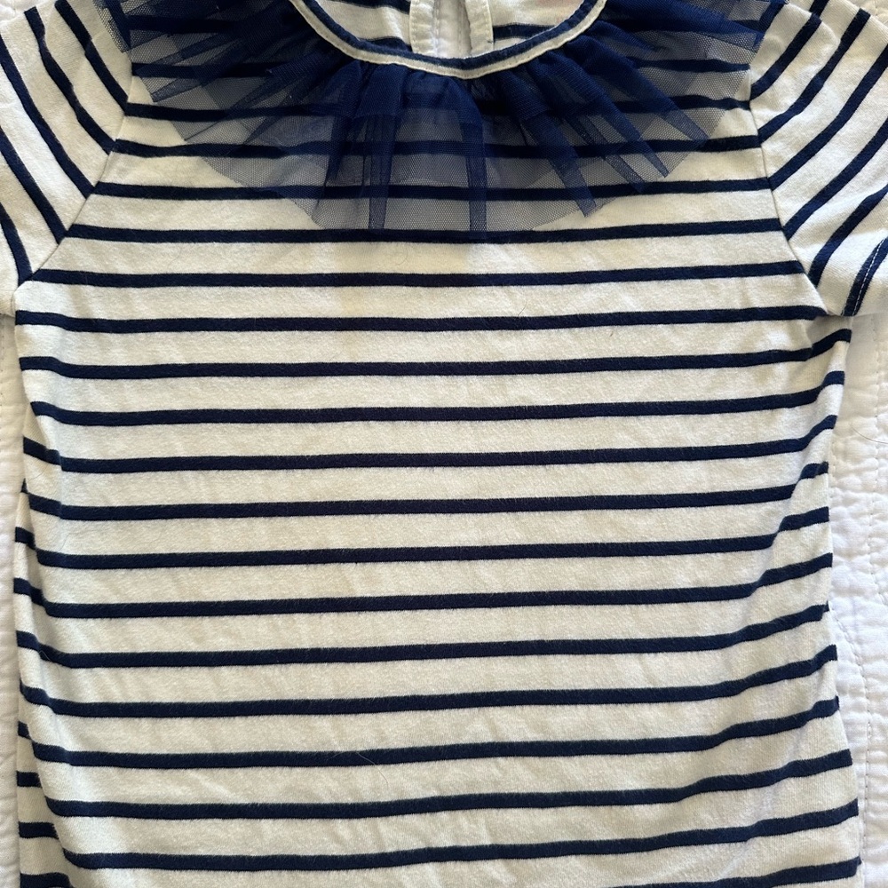 Mini Boden Striped Tee with Tulle neck